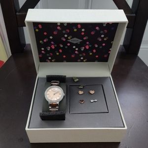 🌼 Fossil Rose Gold and Silver Watch Earrings Set